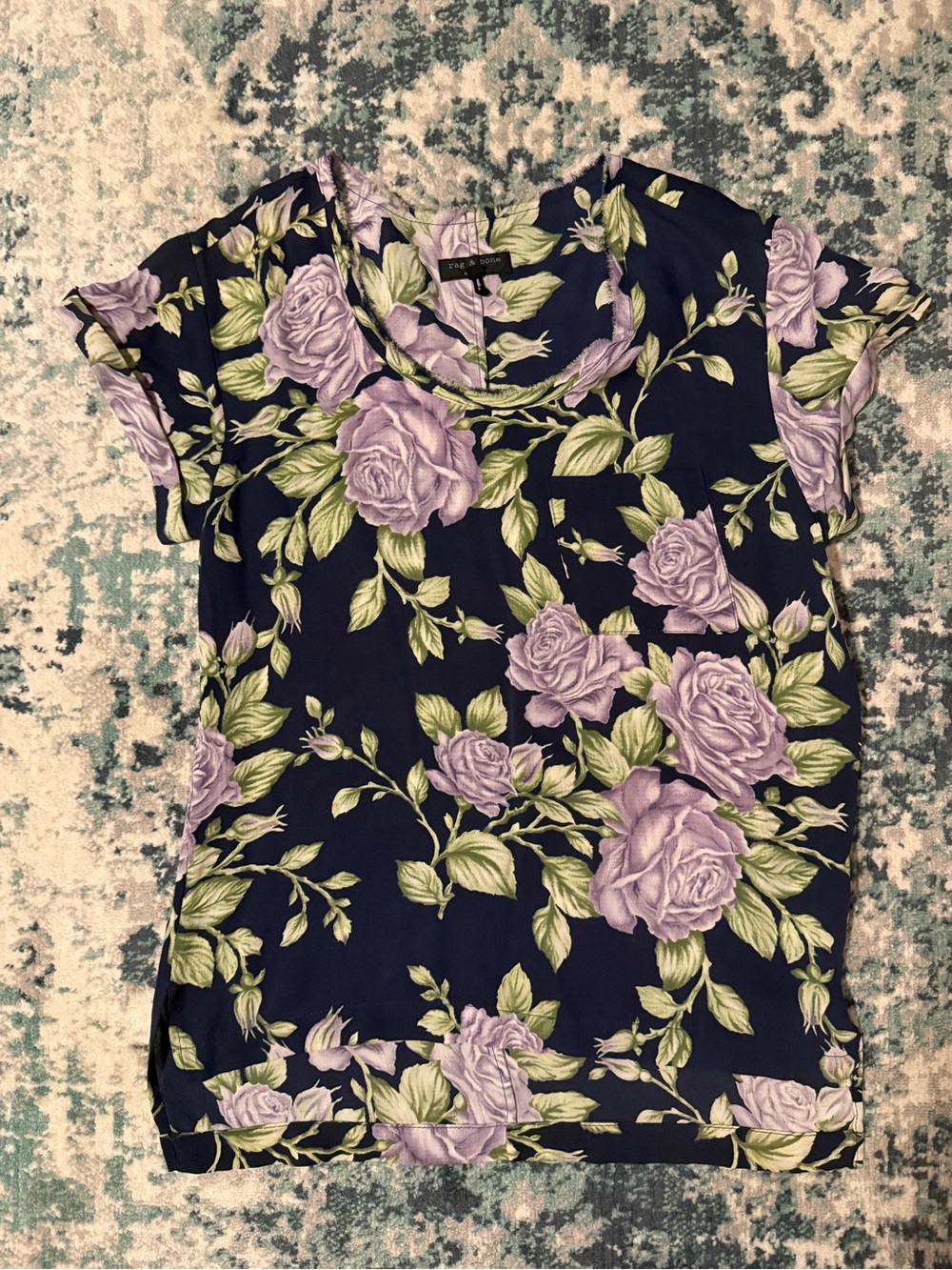 $295 USD Rag & Bone Floral Jacquard Scoop Neck Silk T-shirt Top Size XS